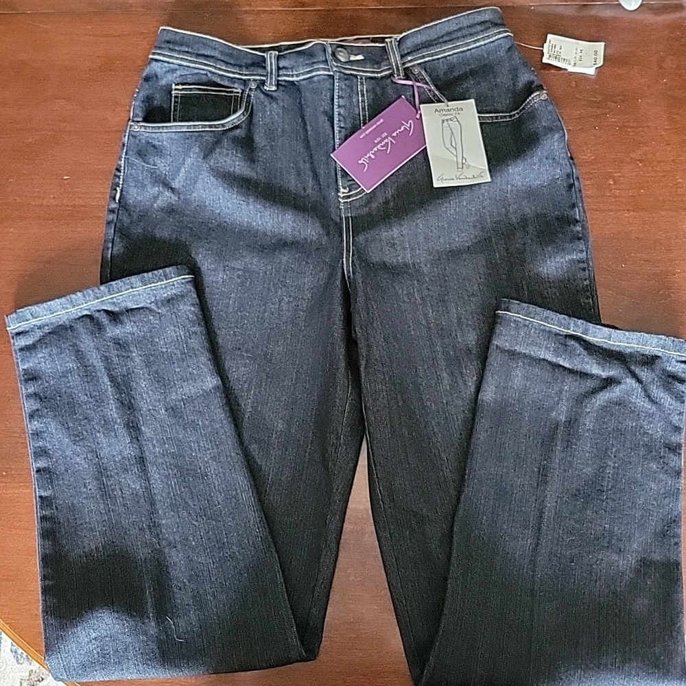 Gloria Vanderbilt Womens Amanda Classic Dark Wash Jeans Sz 10 Short Brown Stitch